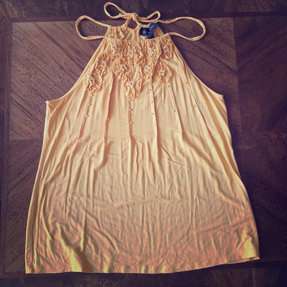 Halter top tie neck yellow blouse with accents